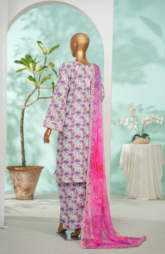 Bin Saeed Printed Lawn Stitched 3 Piece Suit - Design-07 - BS26LRY - Pink - Luxury Collection