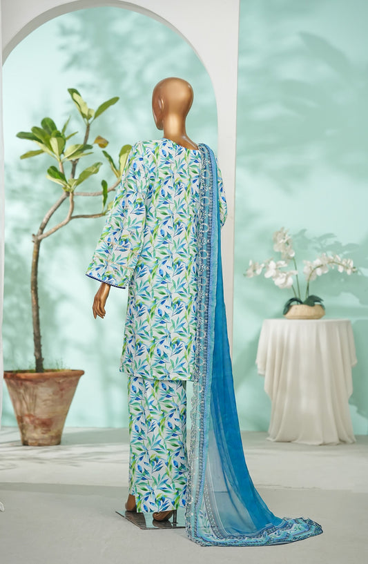 Bin Saeed Printed Lawn Stitched 3 Piece Suit - Design-06 - BS26LRY - Blue - Luxury Collection
