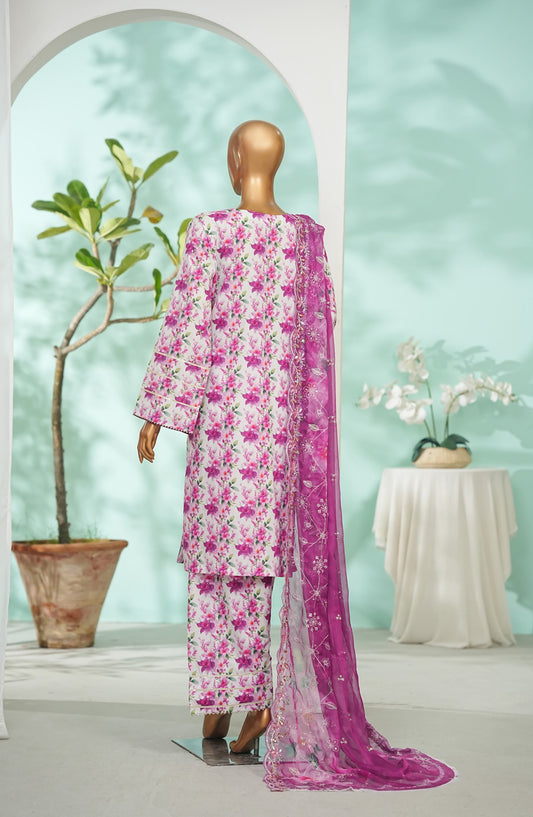 Bin Saeed Printed Lawn Stitched 3 Piece Suit - Design-05 - BS26LRY - Pink - Luxury Collection