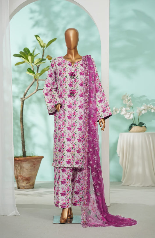 Bin Saeed Printed Lawn Stitched 3 Piece Suit - Design-05 - BS26LRY - Pink - Luxury Collection