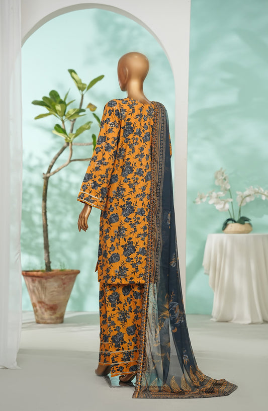 Bin Saeed Printed Lawn Stitched 3 Piece Suit - Design-04 - BS26LRY - Mustard - Luxury Collection