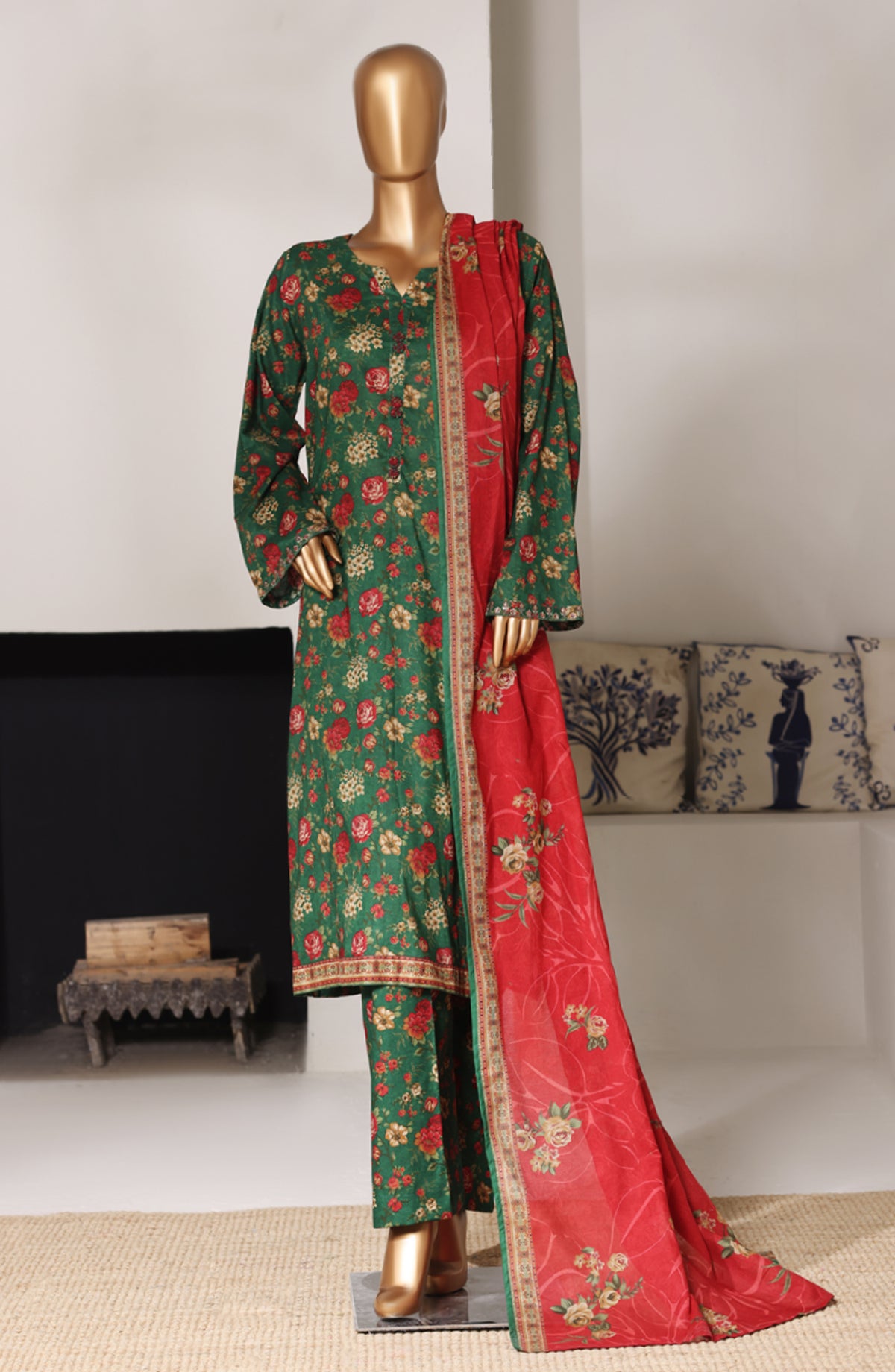 Bin Saeed Exclusive Printed Lawn Stitched 3 Piece Suit - D-10 - BS26SIV - Green - Summer Collection