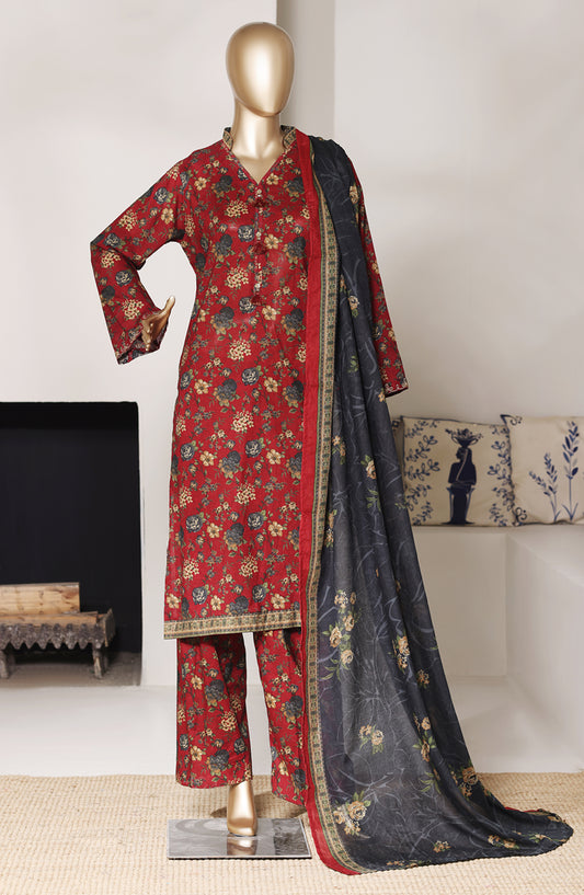 Bin Saeed Exclusive Printed Lawn Stitched 3 Piece Suit - D-09 - BS26SIV - Red - Summer Collection