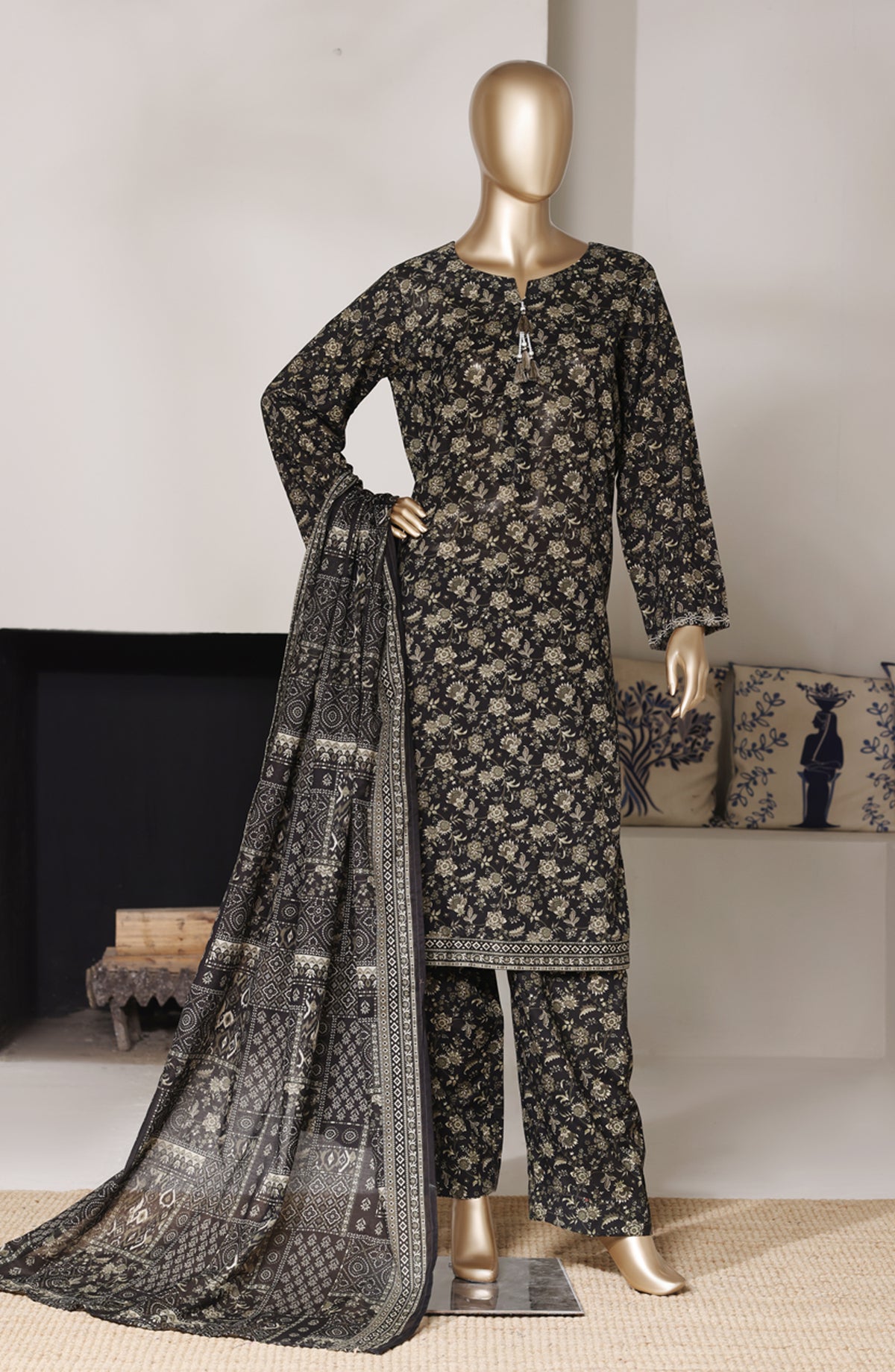 Bin Saeed Exclusive Printed Lawn Stitched 3 Piece Suit - D-08 - BS26SIV - Black - Summer Collection