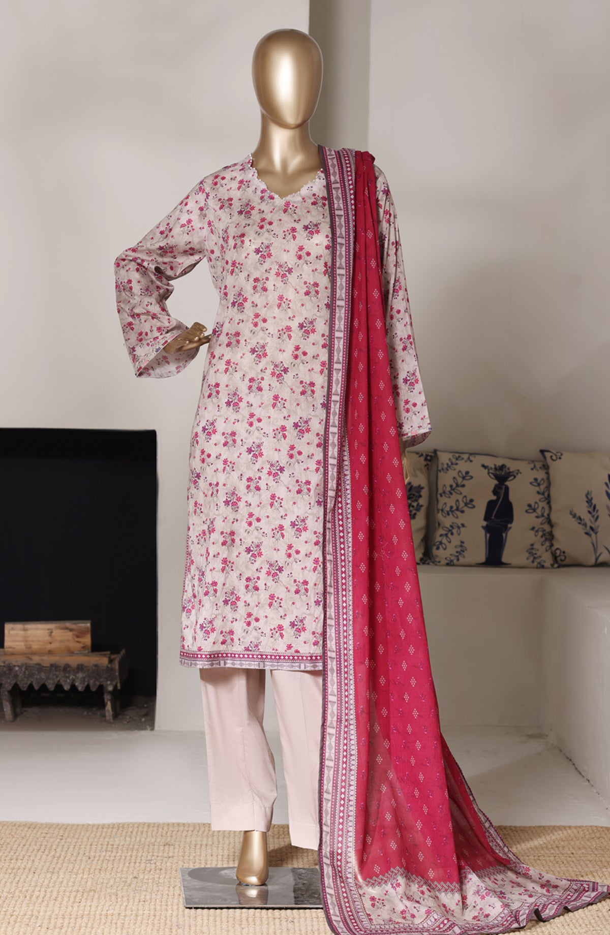 Bin Saeed Exclusive Printed Lawn Stitched 3 Piece Suit - D-07 - BS26SIV - Pink - Summer Collection