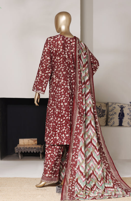 Bin Saeed Exclusive Printed Lawn Stitched 3 Piece Suit - D-05 - BS26SIV - Maroon - Summer Collection
