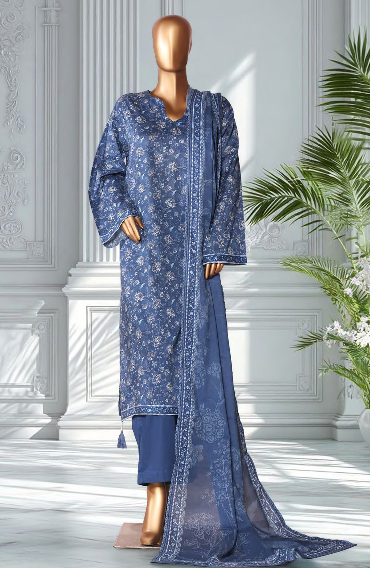 Bin Saeed Exclusive Printed Lawn Stitched 3 Piece Suit - D-51 - BS26EXP - Blue - Summer Collection