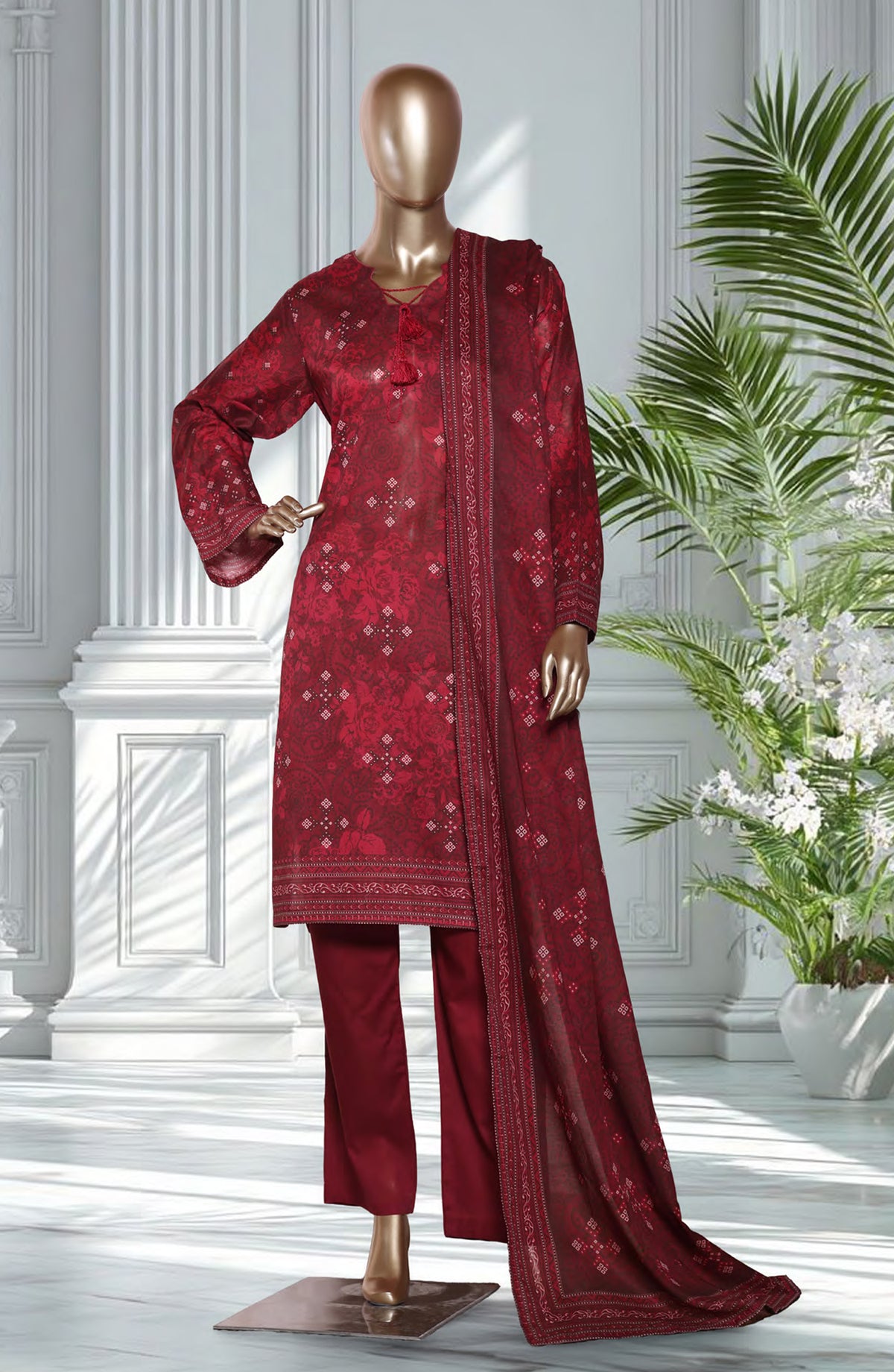 Bin Saeed Exclusive Printed Lawn Stitched 3 Piece Suit - D-44 - BS26EXP - Red - Summer Collection