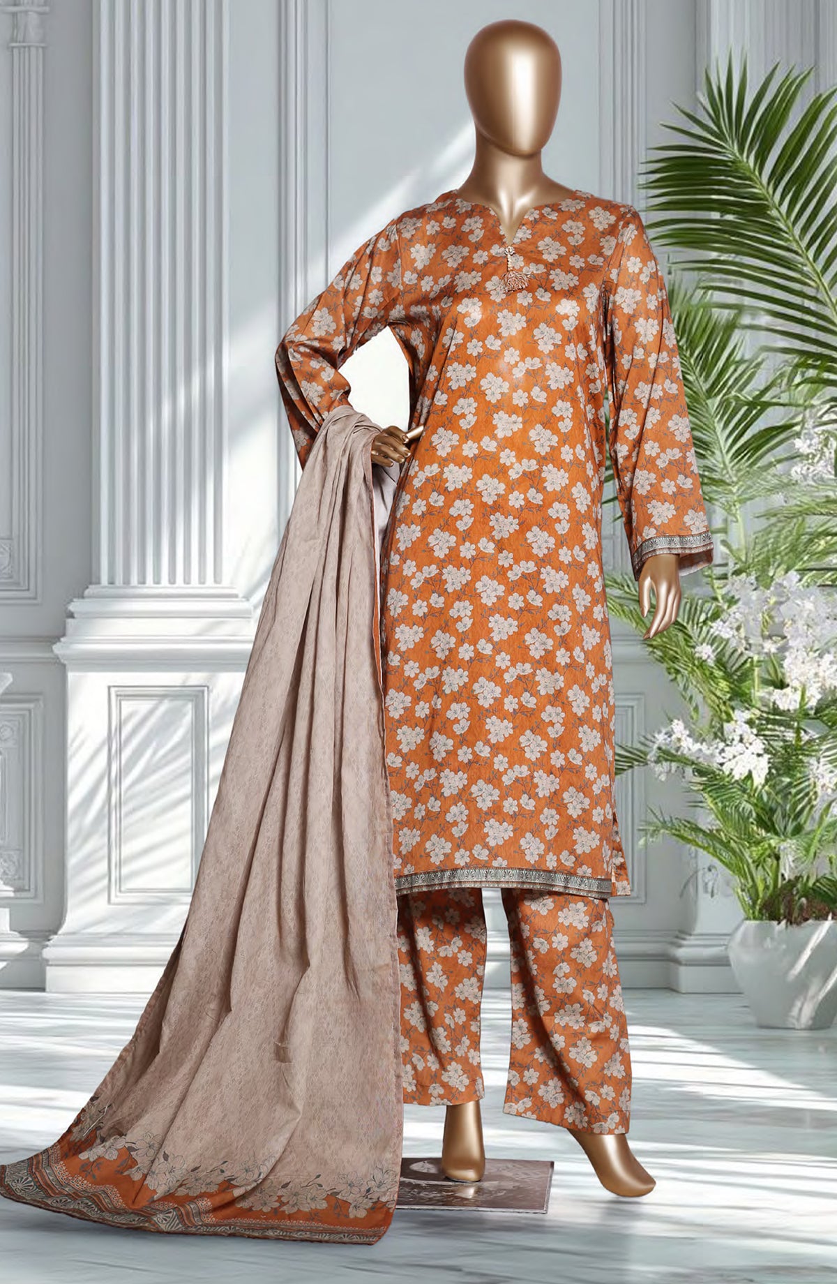Bin Saeed Exclusive Printed Lawn Stitched 3 Piece Suit - D-41 - BS26EXP - Rust - Summer Collection