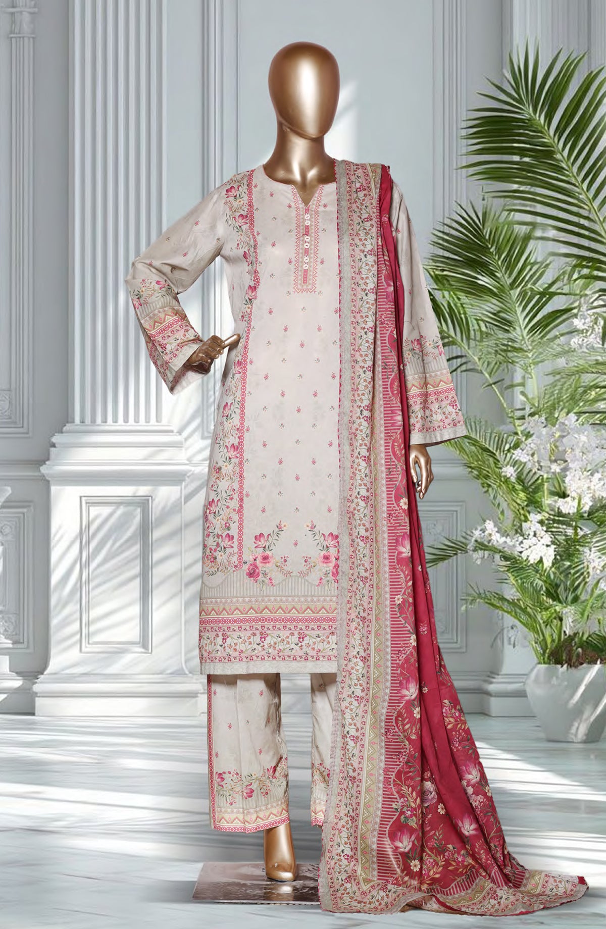 Bin Saeed Exclusive Printed Lawn Stitched 3 Piece Suit - D-39 - BS26EXP - Fawn - Summer Collection