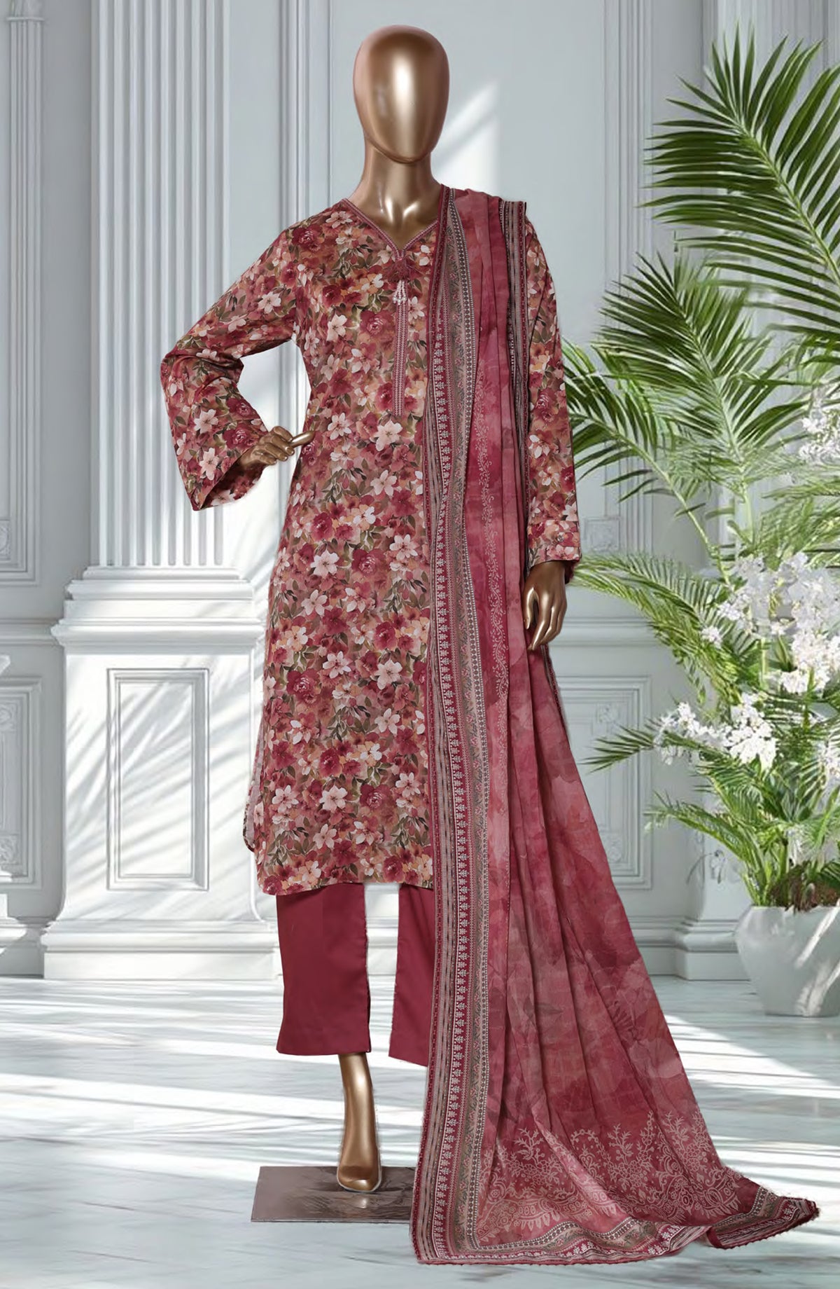 Bin Saeed Exclusive Printed Lawn Stitched 3 Piece Suit - D-38 - BS26EXP - Pink - Summer Collection