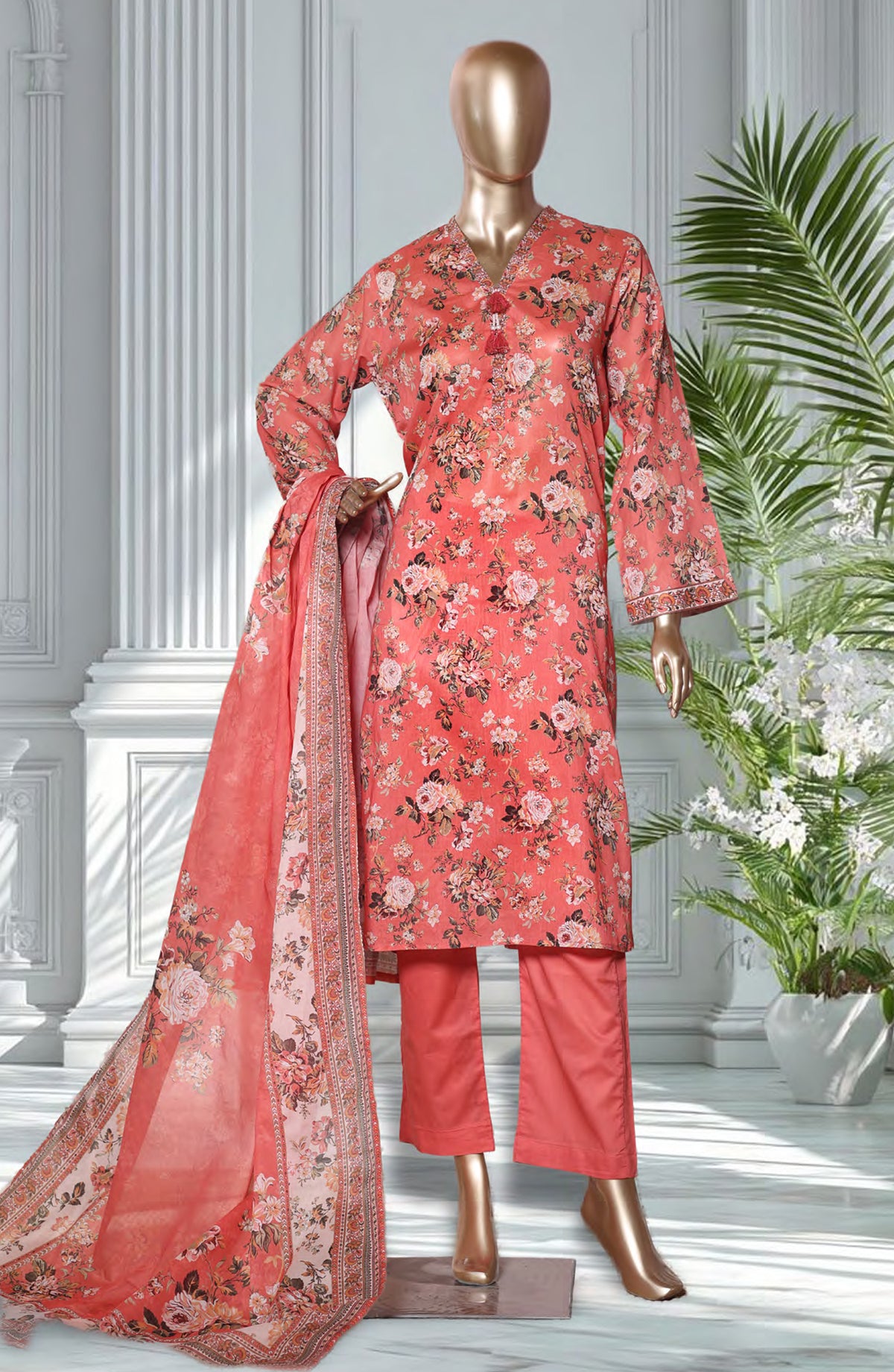 Bin Saeed Exclusive Printed Lawn Stitched 3 Piece Suit - D-35 - BS26EXP - Pink - Summer Collection