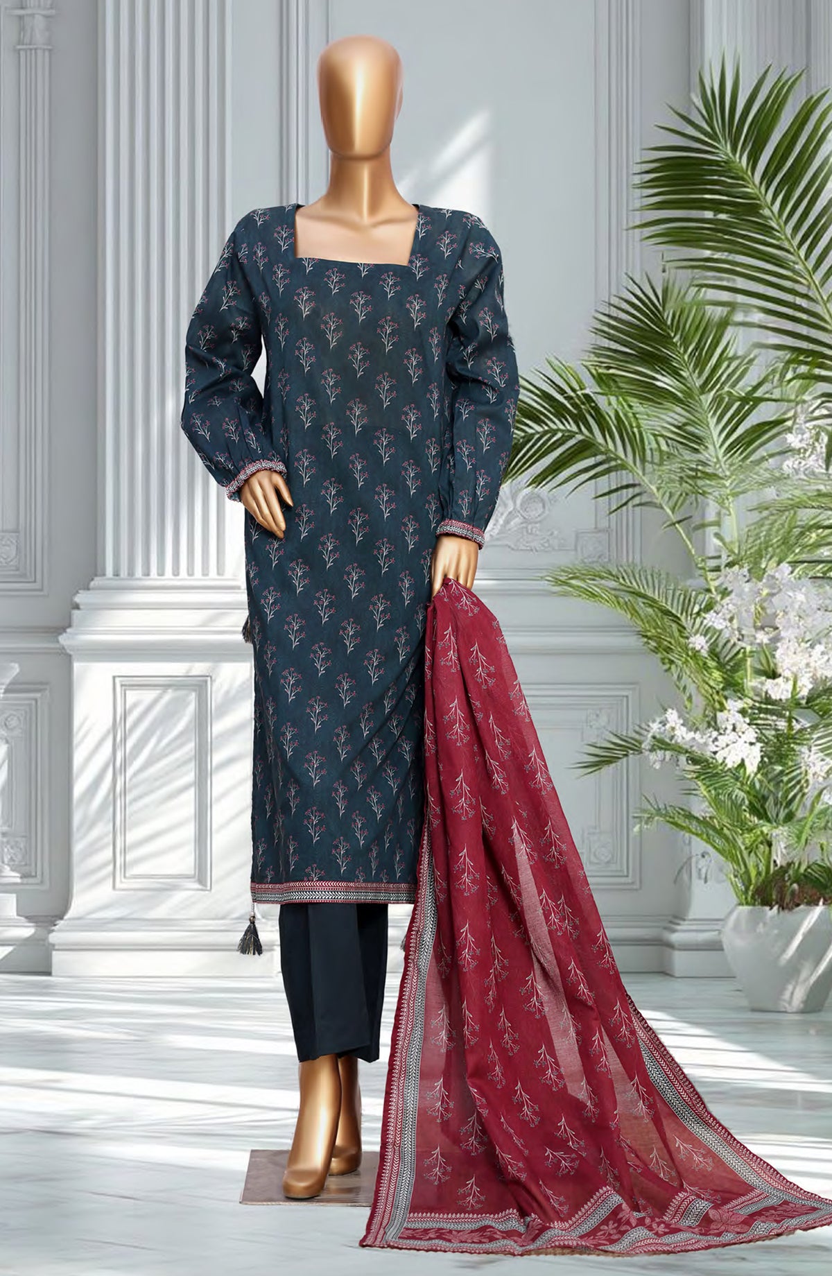 Bin Saeed Exclusive Printed Lawn Stitched 3 Piece Suit - D-34 - BS26EXP - Blue - Summer Collection