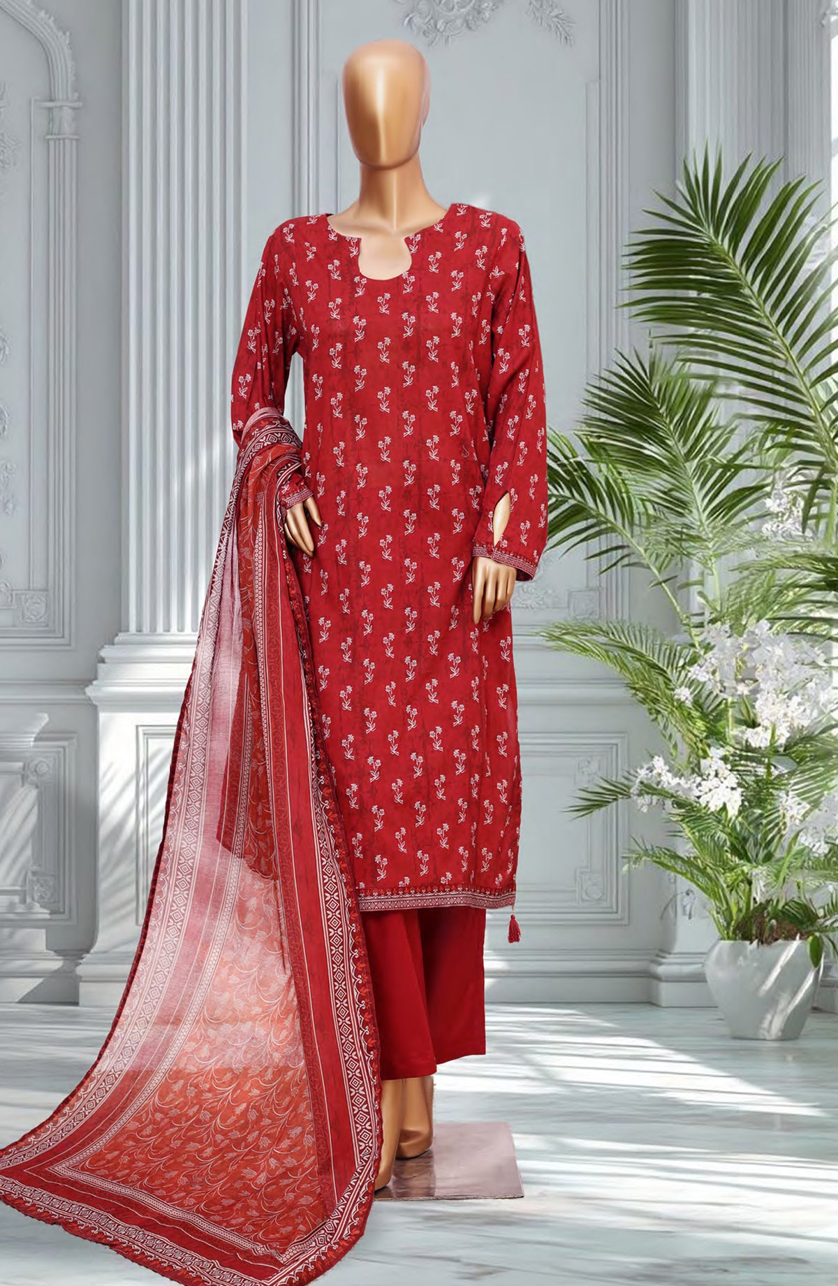 Bin Saeed Exclusive Printed Lawn Stitched 3 Piece Suit - D-32 - BS26EXP - Red - Summer Collection