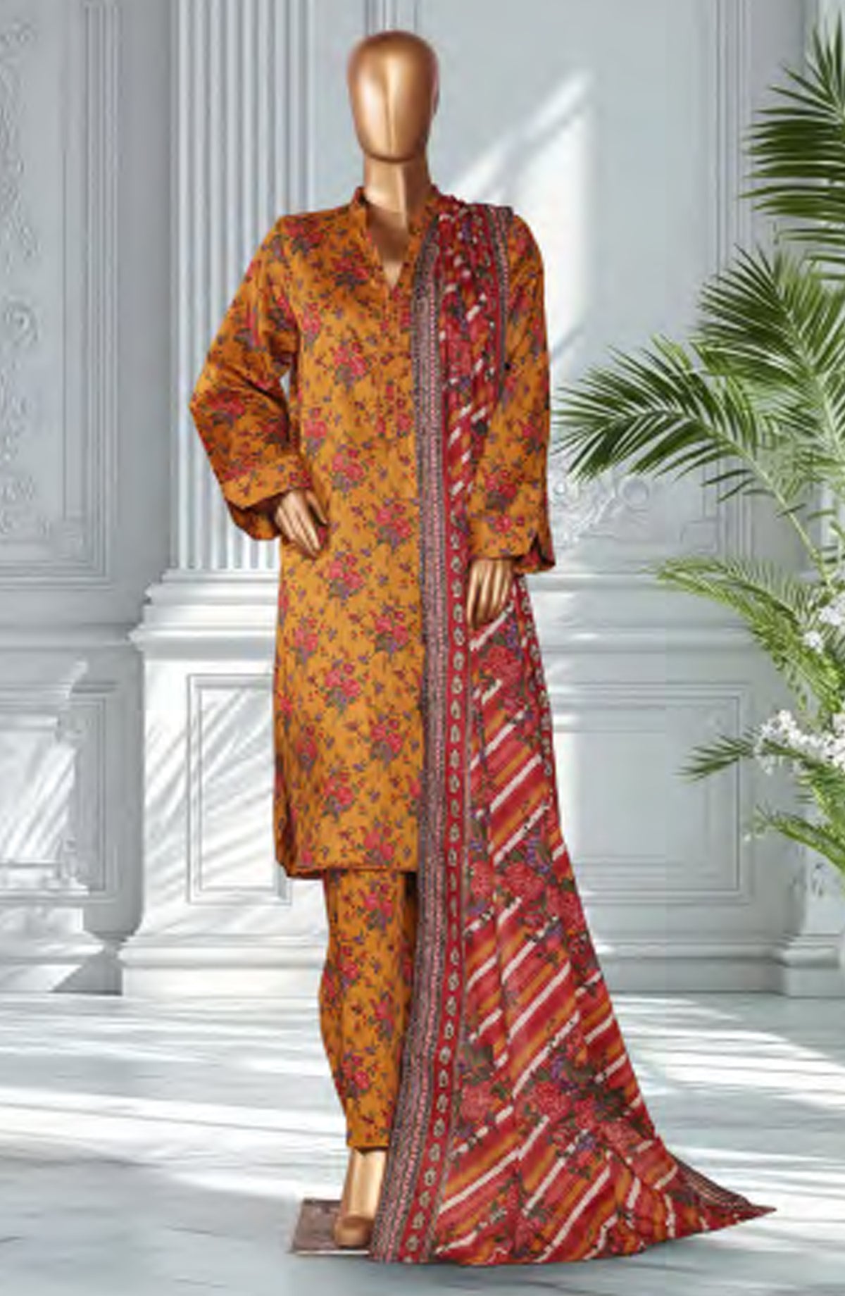 Bin Saeed Exclusive Printed Lawn Stitched 3 Piece Suit - D-28 - BS26EXP - Mustard - Summer Collection