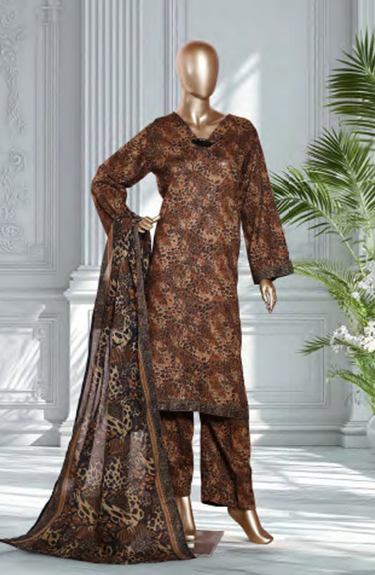 Bin Saeed Exclusive Printed Lawn Stitched 3 Piece Suit - D-18 - BS26EXP - Brown - Summer Collection