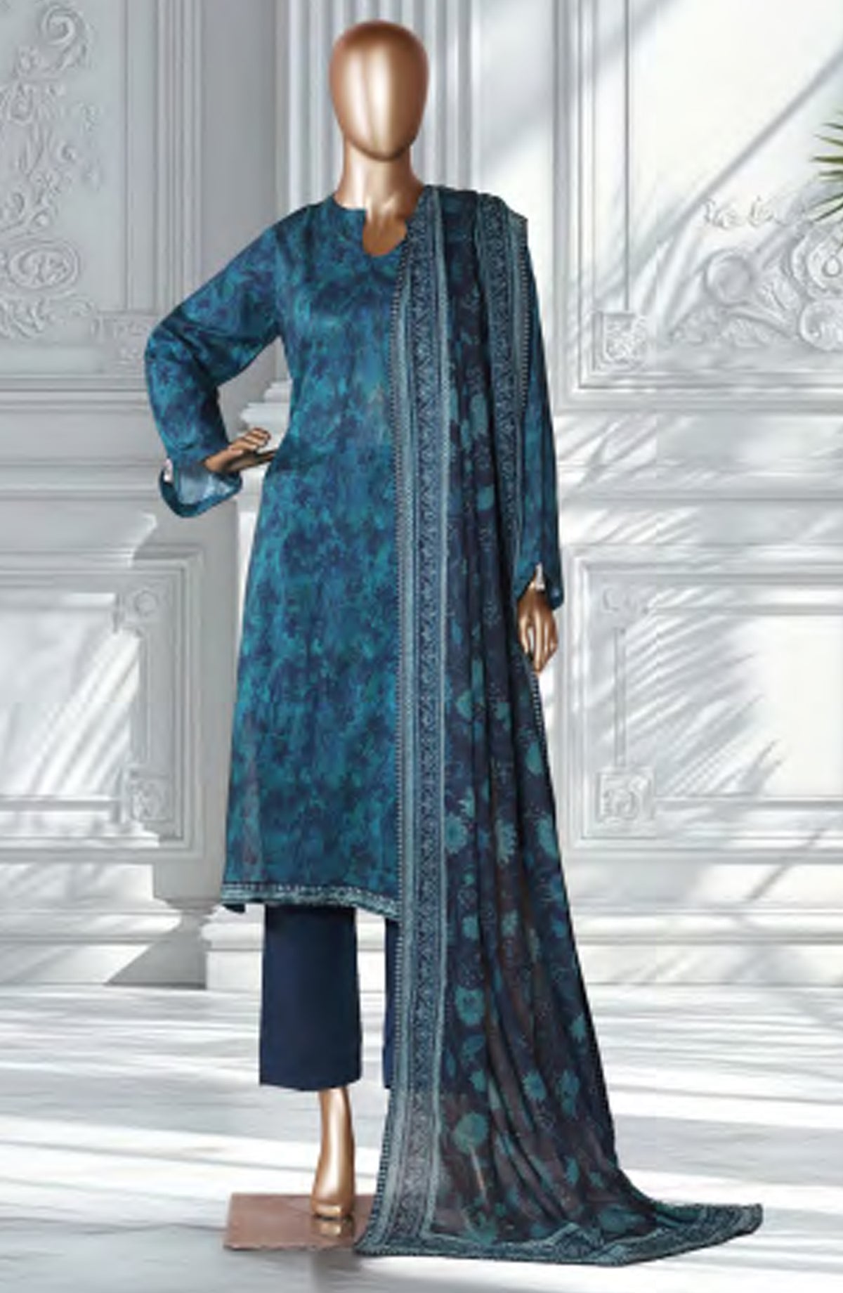 Bin Saeed Exclusive Printed Lawn Stitched 3 Piece Suit - D-17 - BS26EXP - Teal - Summer Collection