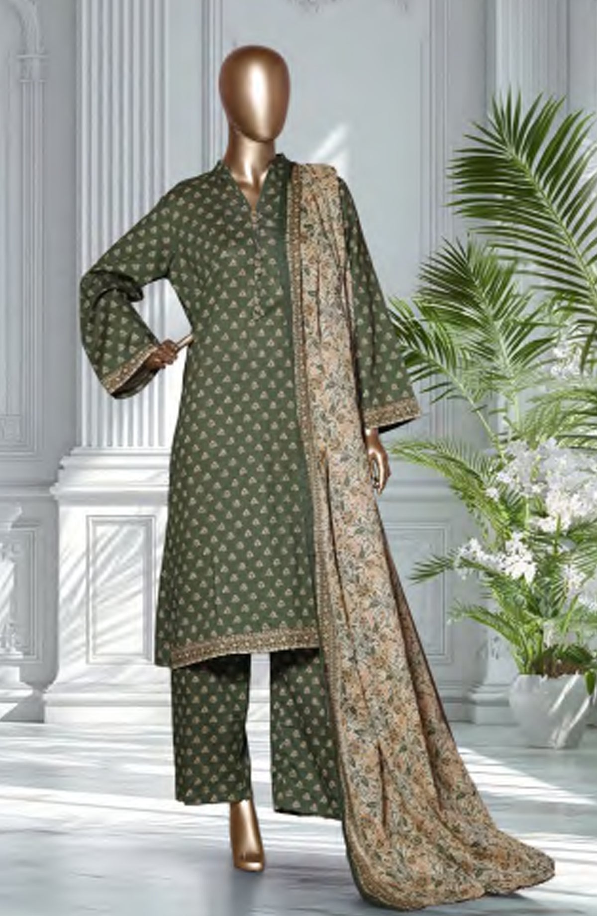 Bin Saeed Exclusive Printed Lawn Stitched 3 Piece Suit - D-15 - BS26EXP - Green - Summer Collection