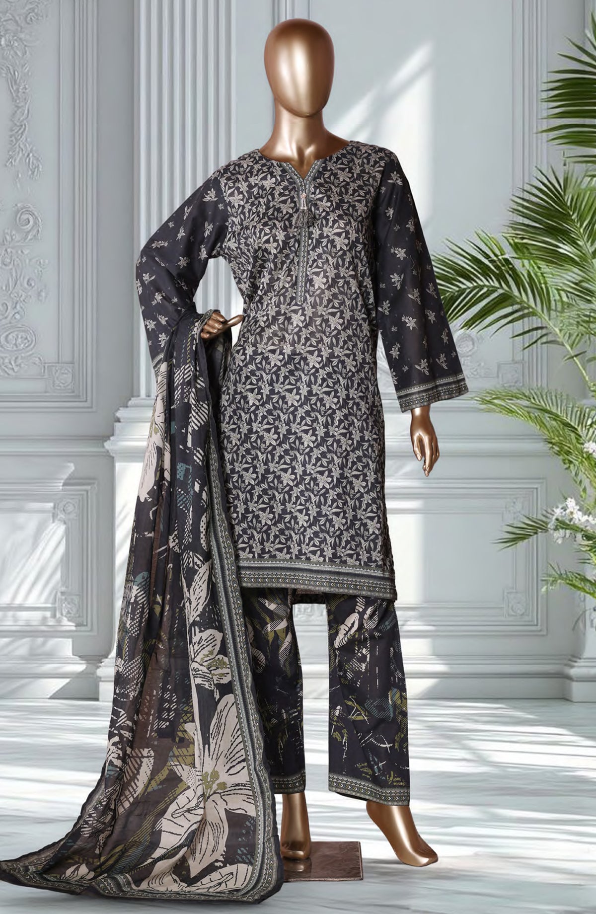 Bin Saeed Exclusive Printed Lawn Stitched 3 Piece Suit - D-11 - BS26EXP - Black - Summer Collection