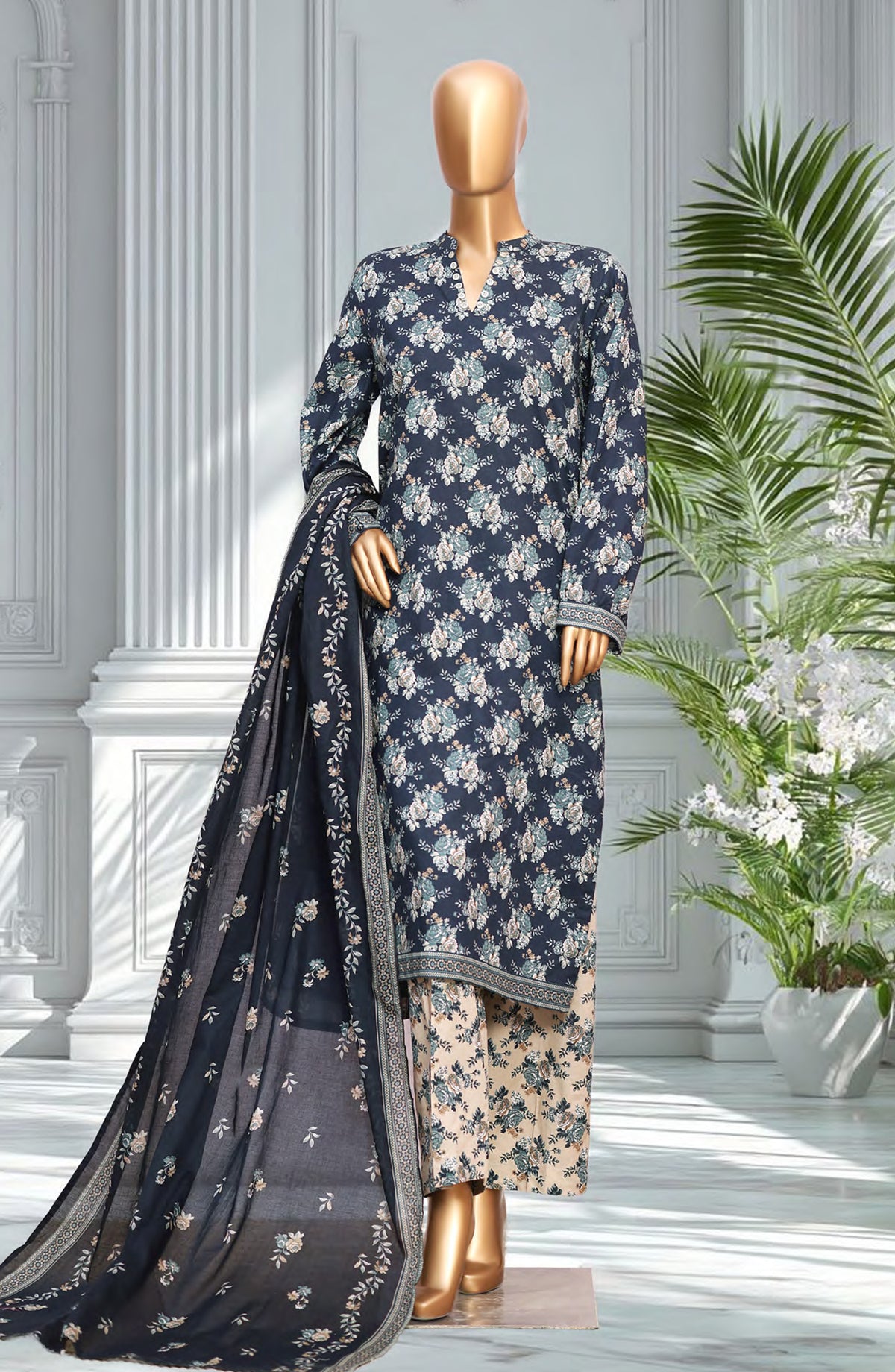 Bin Saeed Exclusive Printed Lawn Stitched 3 Piece Suit - D-08 - BS26EXP - Blue - Summer Collection