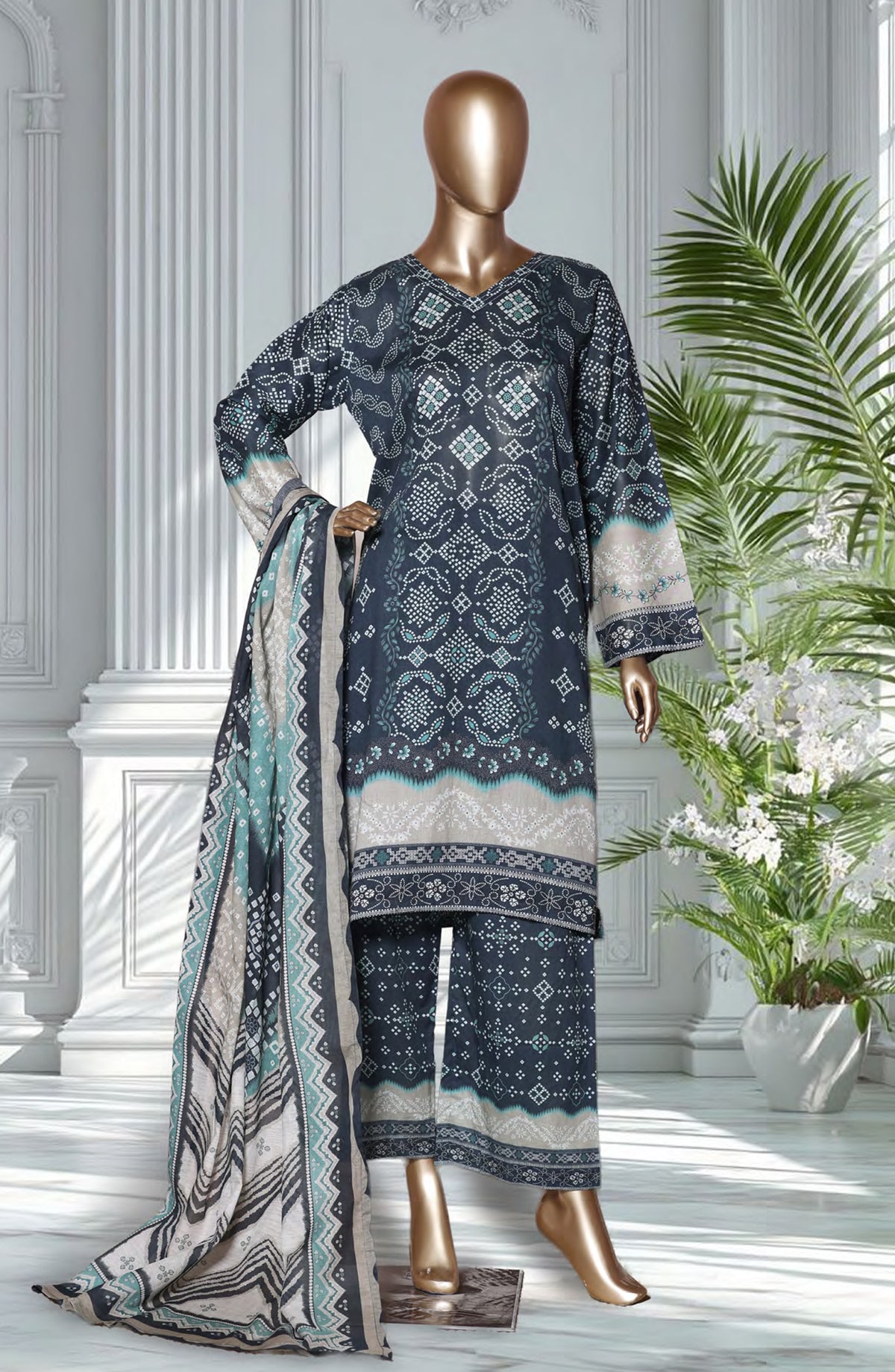 Bin Saeed Exclusive Printed Lawn Stitched 3 Piece Suit - D-03 - BS26EXP - Blue - Summer Collection