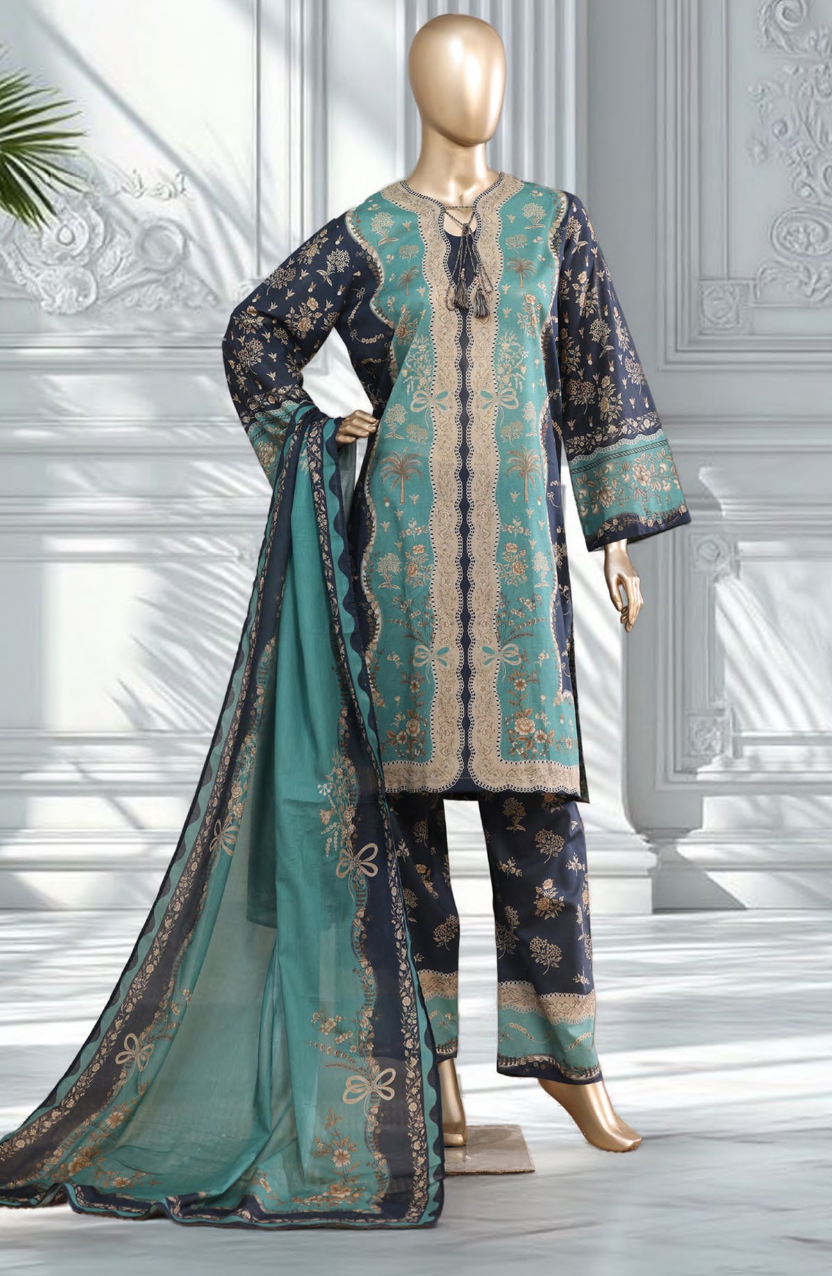 Bin Saeed Exclusive Printed Lawn Stitched 3 Piece Suit - D-01 - BS26EXP - Green - Summer Collection