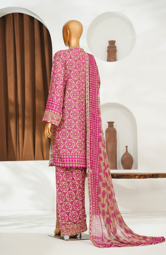 Bin Saeed Embroidered Lawn Stitched 3 Piece Suit - D-07 - BS26FTV - Pink - Festive Collection