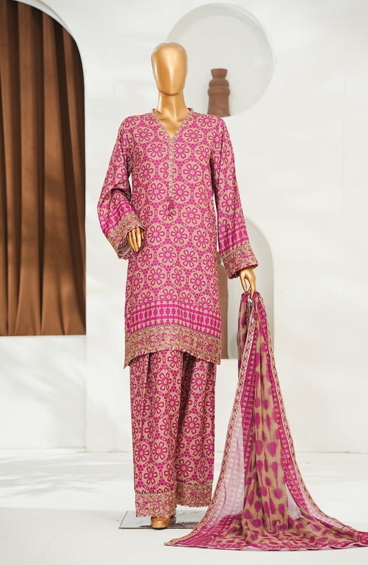 Bin Saeed Embroidered Lawn Stitched 3 Piece Suit - D-07 - BS26FTV - Pink - Festive Collection
