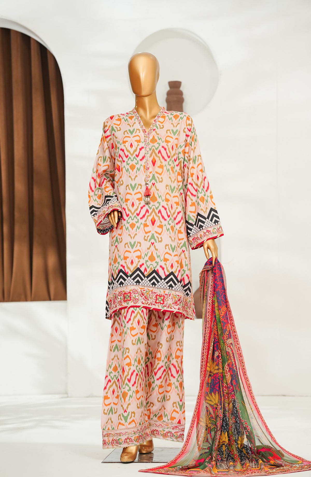 Bin Saeed Embroidered Lawn Stitched 3 Piece Suit - D-01 - BS26FTV - Pink - Festive Collection