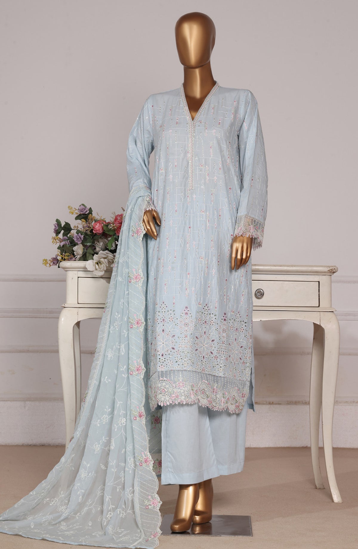 Bin Saeed Luxury Embroidered Formal Stitched 3 Piece Suit - D-10 - BS26FLX - Blue - Festive Collection