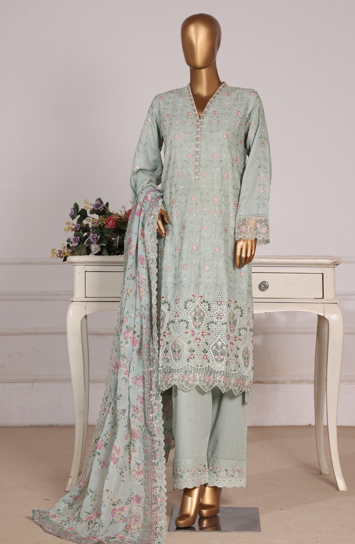 Bin Saeed Luxury Embroidered Formal Stitched 3 Piece Suit - D-08 - BS26FLX - Green - Festive Collection