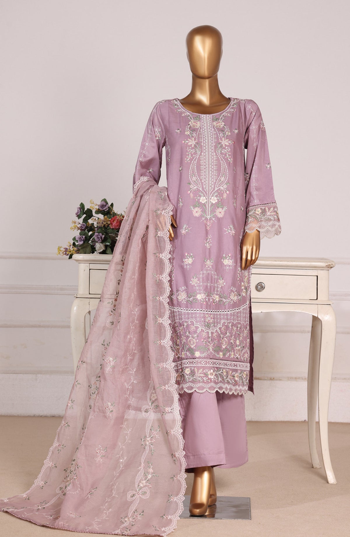 Bin Saeed Luxury Embroidered Formal Stitched 3 Piece Suit - D-07 - BS26FLX - Pink - Festive Collection