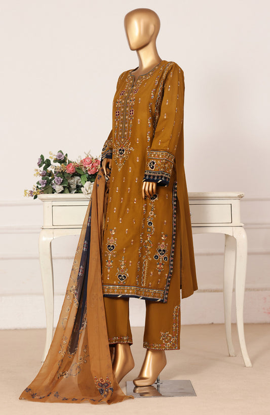 Bin Saeed Luxury Embroidered Formal Stitched 3 Piece Suit - D-05 - BS26FLX - Brown - Festive Collection
