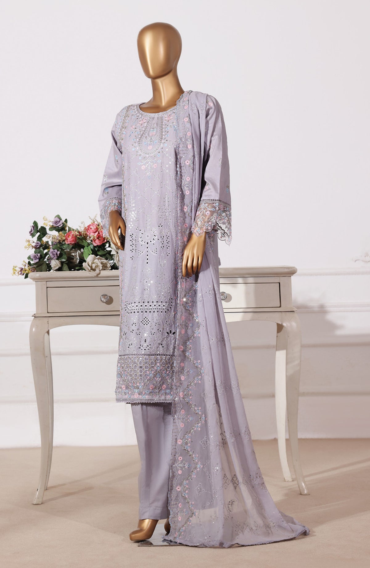 Bin Saeed Luxury Embroidered Formal Stitched 3 Piece Suit - D-04 - BS26FLX - Purple - Festive Collection