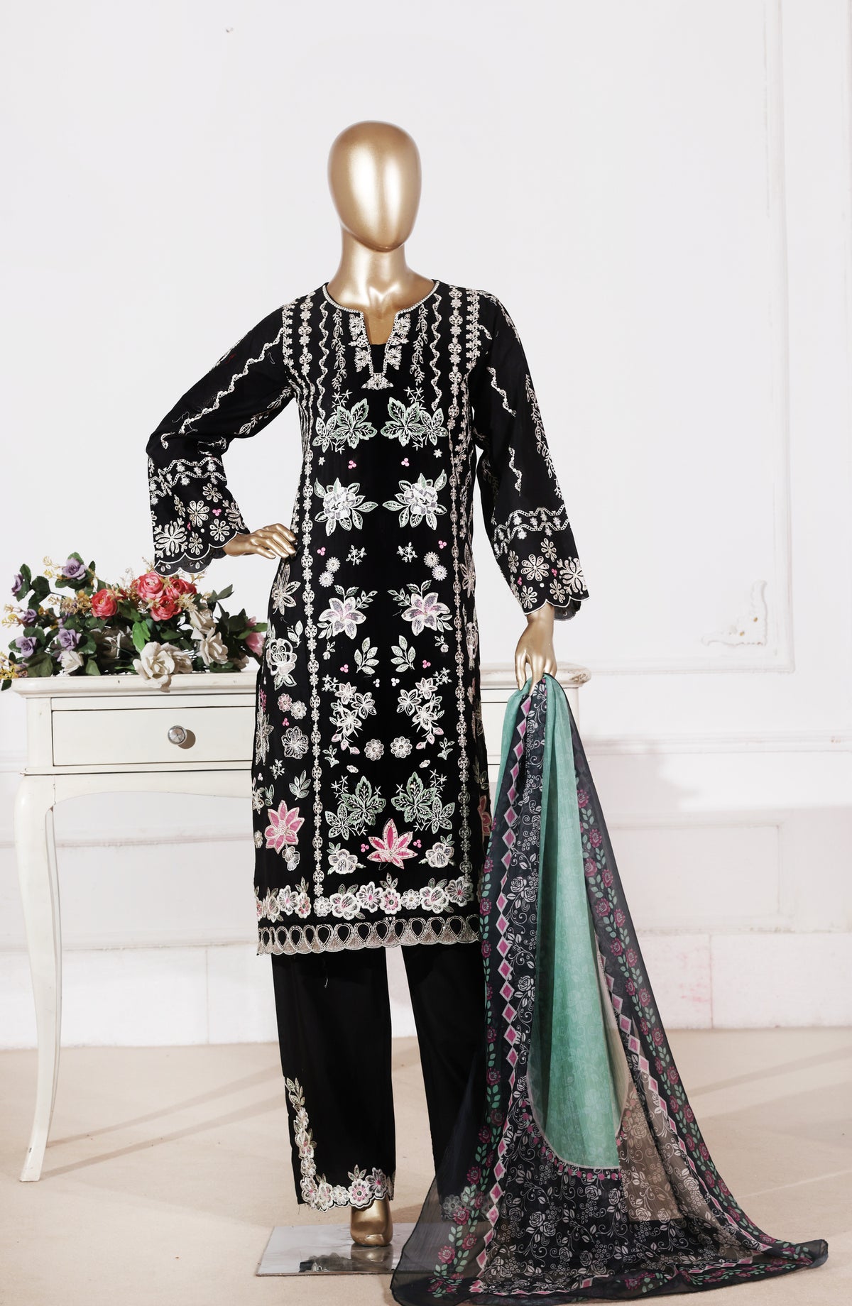 Bin Saeed Luxury Embroidered Formal Stitched 3 Piece Suit - D-03 - BS26FLX - Black - Festive Collection