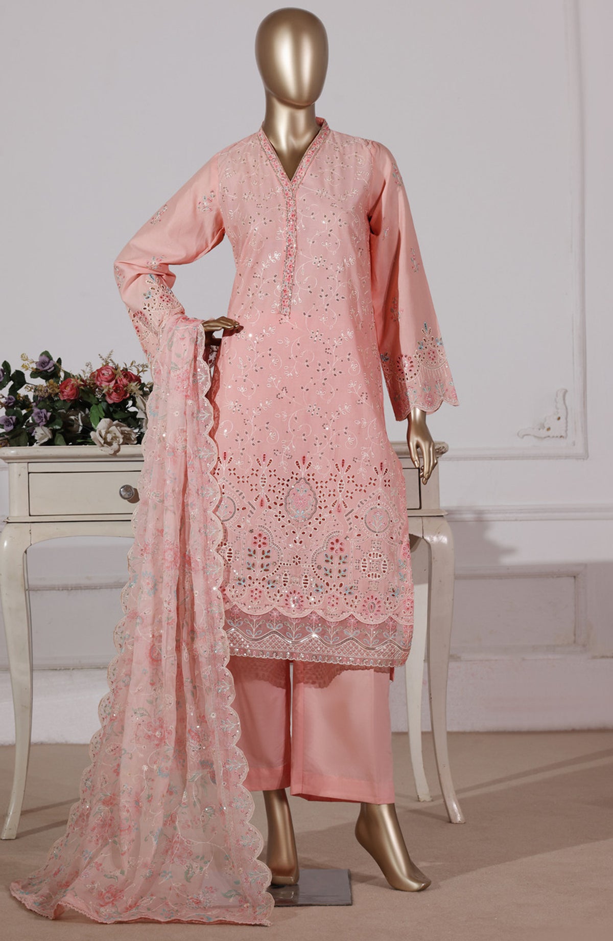 Bin Saeed Luxury Embroidered Formal Stitched 3 Piece Suit - D-02 - BS26FLX - Pink - Festive Collection