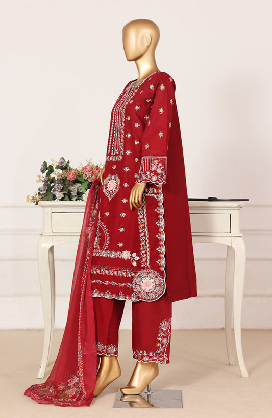 Bin Saeed Luxury Embroidered Formal Stitched 3 Piece Suit - D-01 - BS26FLX - Red - Festive Collection