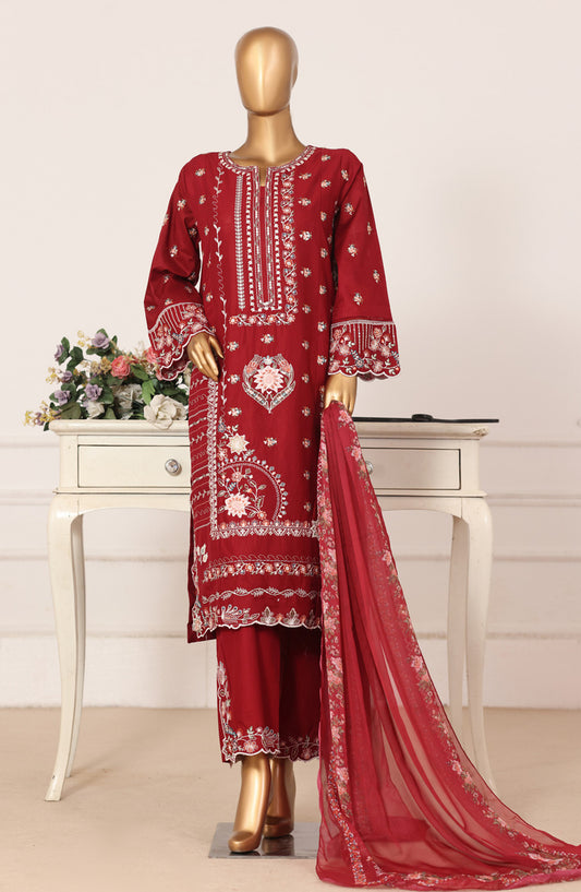Bin Saeed Luxury Embroidered Formal Stitched 3 Piece Suit - D-01 - BS26FLX - Red - Festive Collection