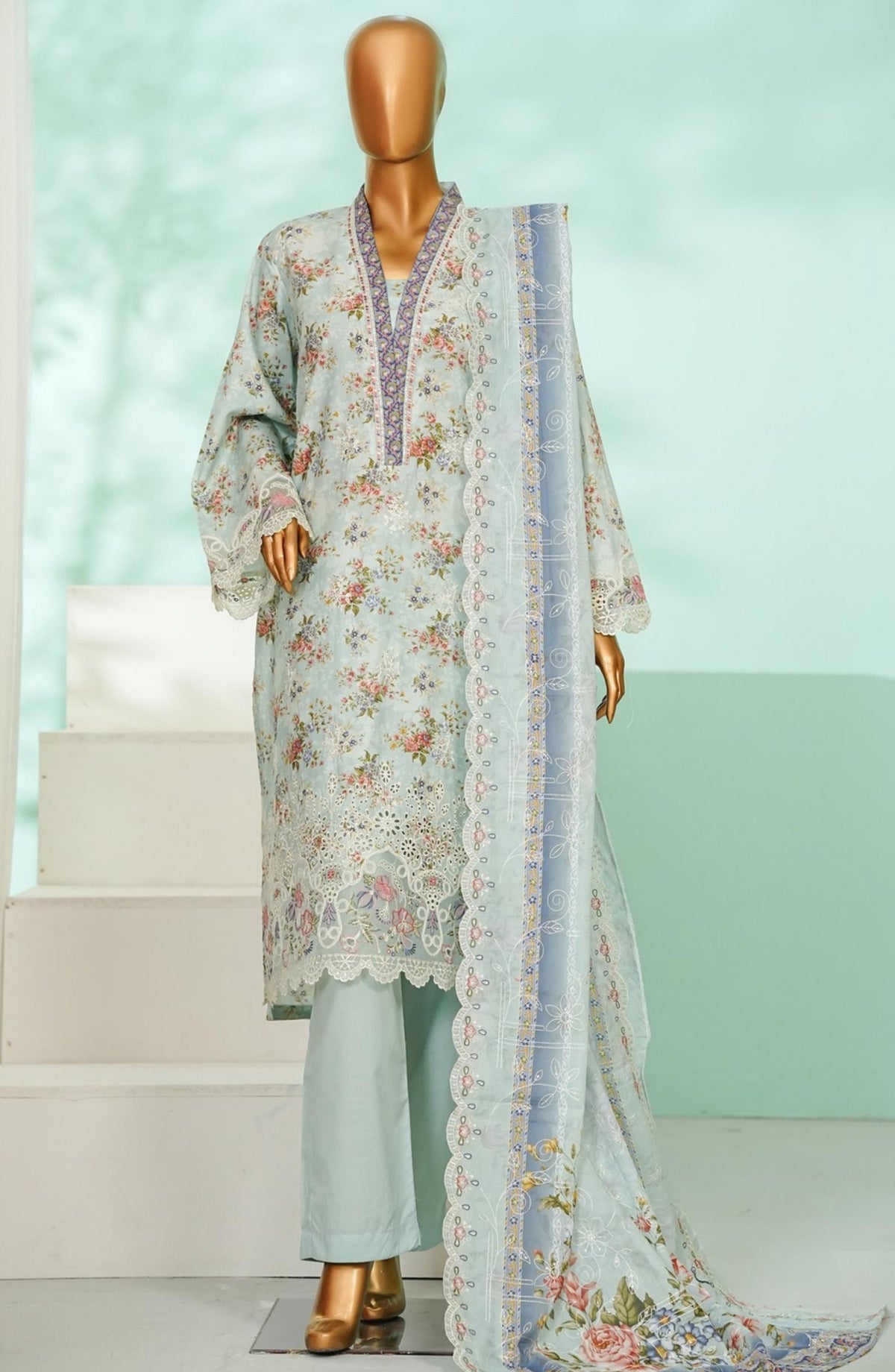 Bin Saeed Luxury Embroidered Stitched 3 Piece Suit - D-07 - BS26AQ - Green - Laserkari Collection