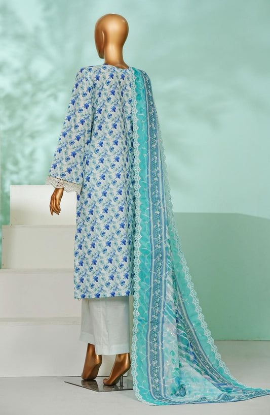 Bin Saeed Luxury Embroidered Stitched 3 Piece Suit - D-06 - BS26AQ - Blue - Laserkari Collection