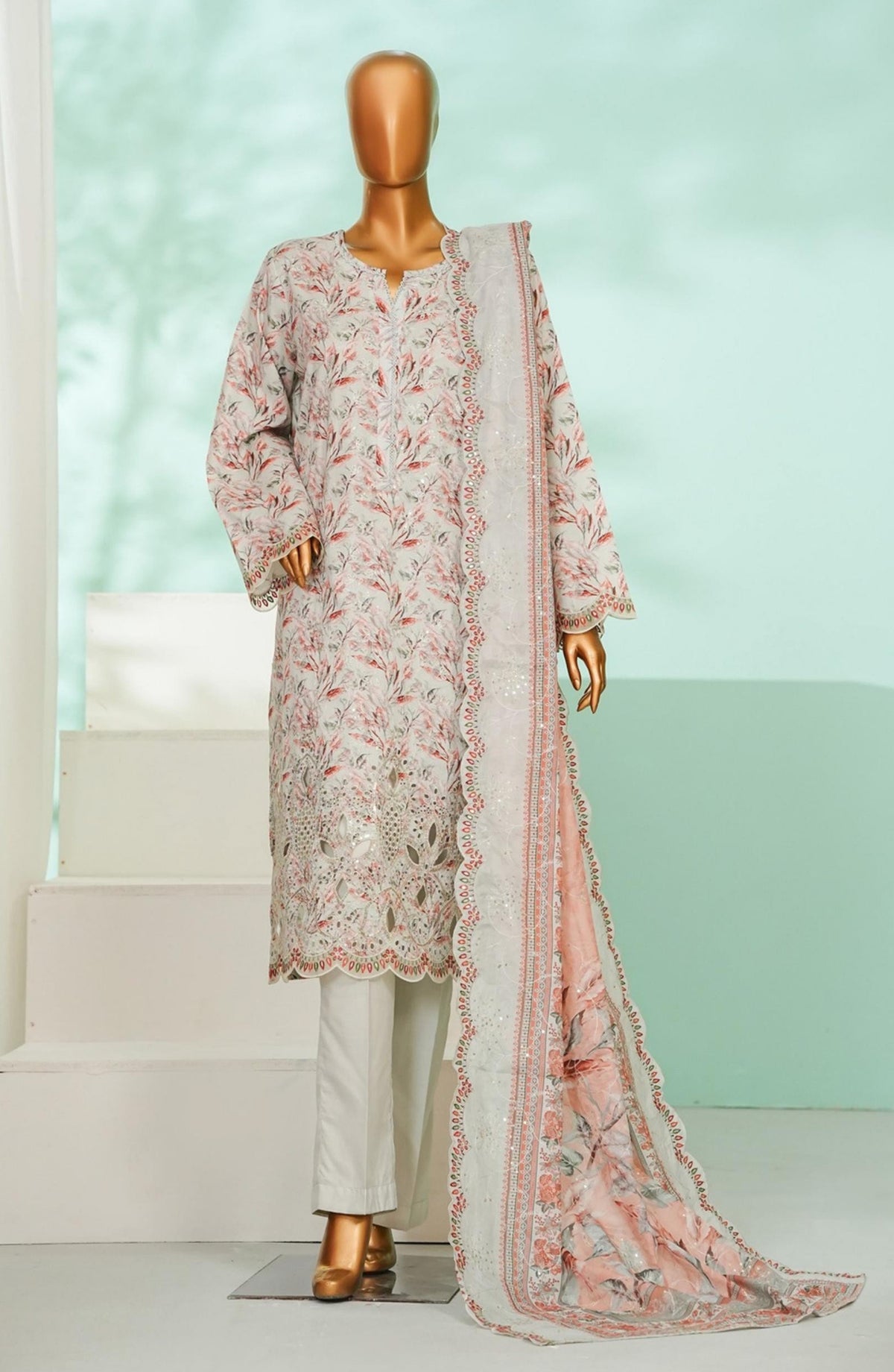 Bin Saeed Luxury Embroidered Stitched 3 Piece Suit - D-05 - BS26AQ - Multi - Laserkari Collection