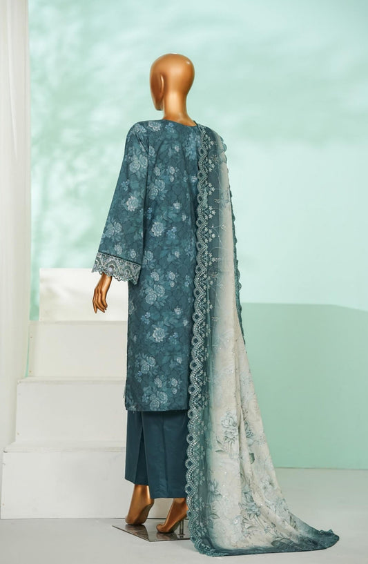 Bin Saeed Luxury Embroidered Stitched 3 Piece Suit - D-04 - BS26AQ - Teal - Laserkari Collection
