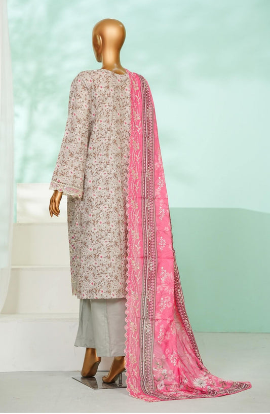 Bin Saeed Luxury Embroidered Stitched 3 Piece Suit - D-03 - BS26AQ - Pink - Laserkari Collection