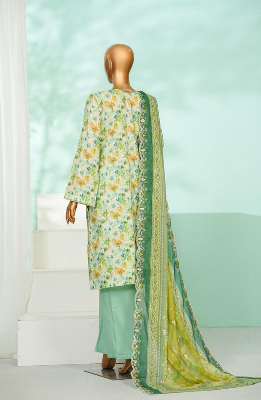 Bin Saeed Luxury Embroidered Stitched 3 Piece Suit - D-02 - BS26AQ - Green - Laserkari Collection