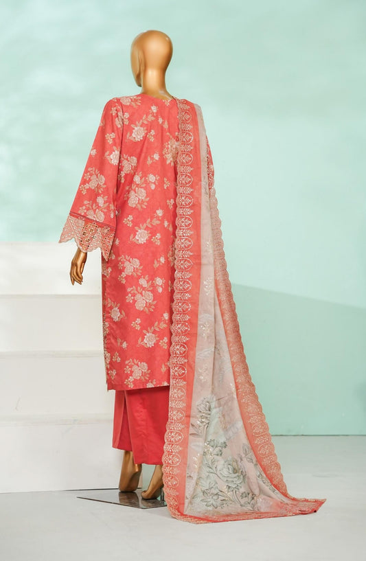 Bin Saeed Luxury Embroidered Stitched 3 Piece Suit - D-01 - BS26AQ - Pink - Laserkari Collection