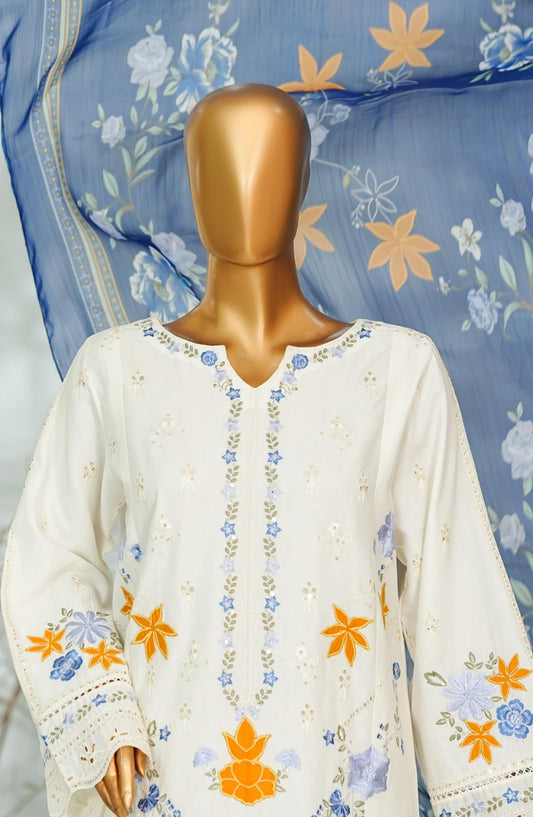 Bin Saeed Luxury Embroidered Stitched 3 Piece Suit - D-06 - BS26LQ - White - Festive Collection