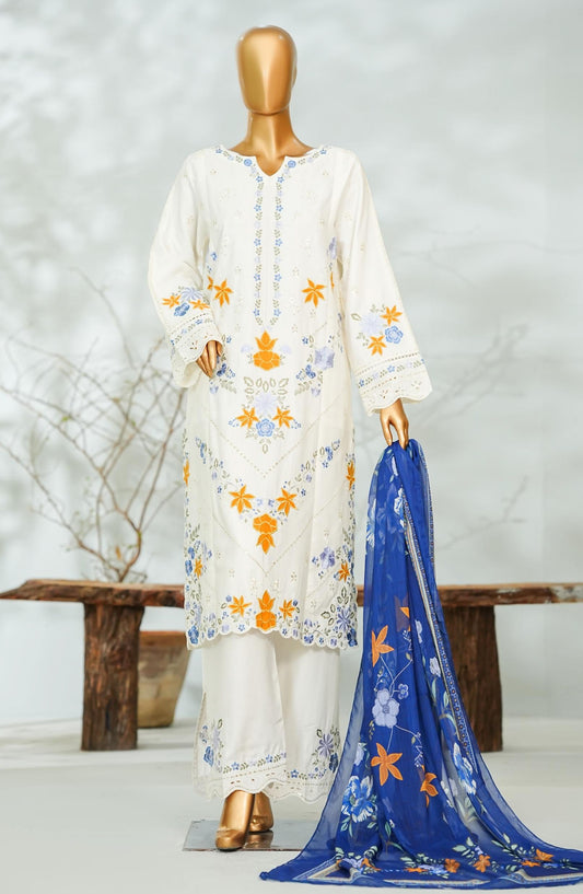 Bin Saeed Luxury Embroidered Stitched 3 Piece Suit - D-06 - BS26LQ - White - Festive Collection