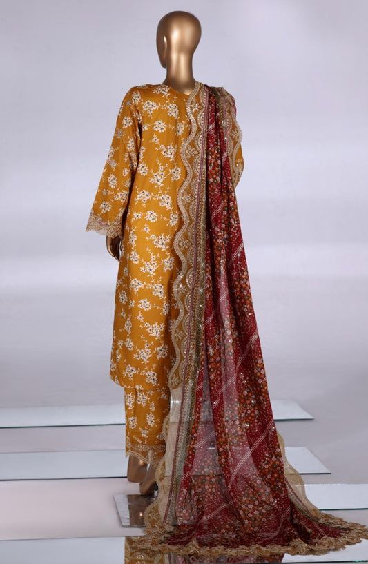 Bin Saeed Luxury Embroidered Lawn Stitched 3 Piece Suit - D-05 - BS26MTF - Mustard - Festive Collection