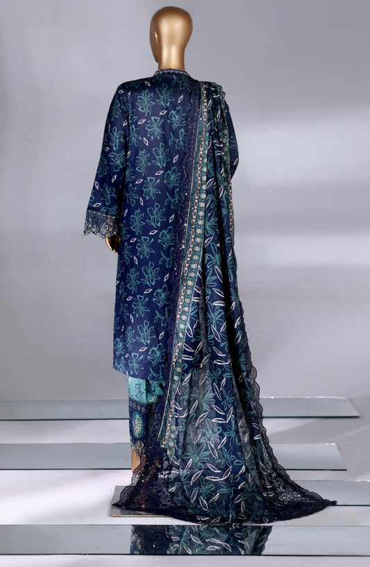 Bin Saeed Luxury Embroidered Lawn Stitched 3 Piece Suit - D-04 - BS26MTF - Blue - Festive Collection