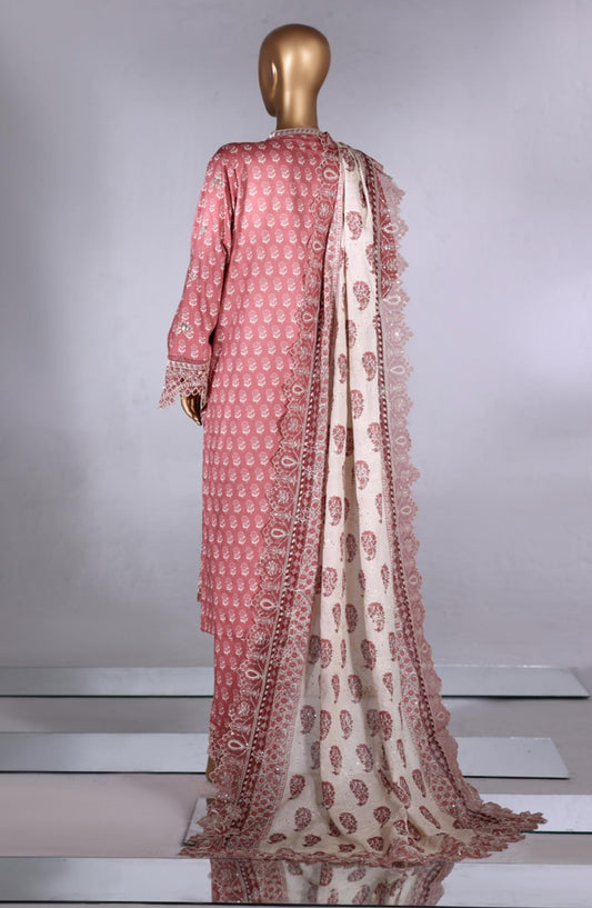 Bin Saeed Luxury Embroidered Lawn Stitched 3 Piece Suit - D-03 - BS26MTF - Pink - Festive Collection